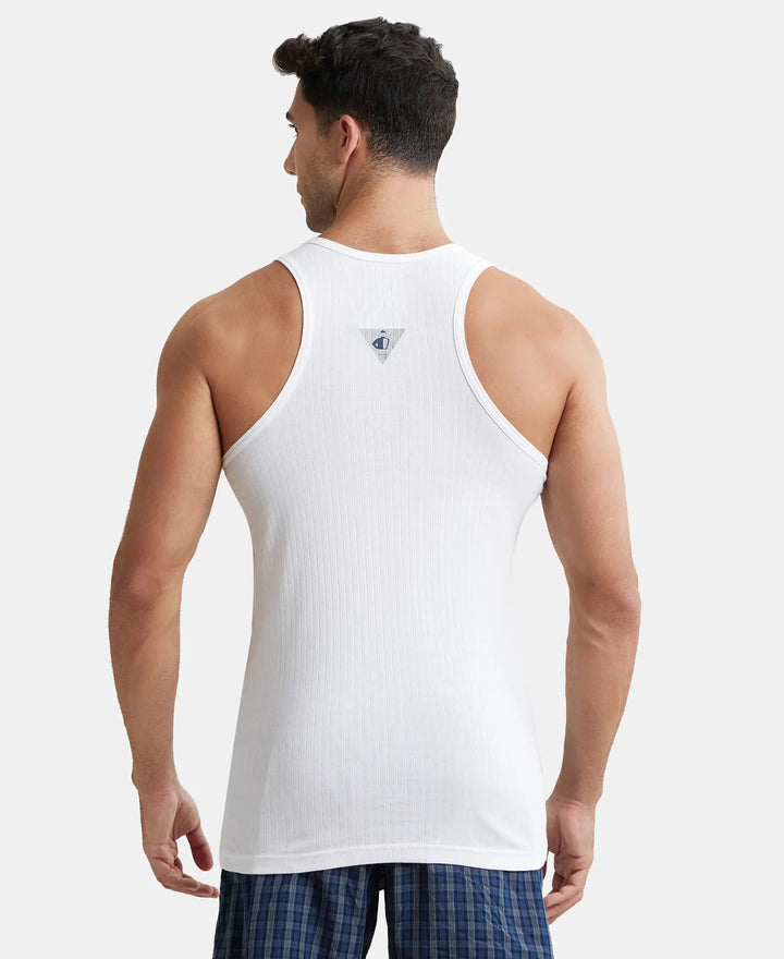 Super Combed Cotton Rib Round Neck with Racer Back Gym Vest - White-3