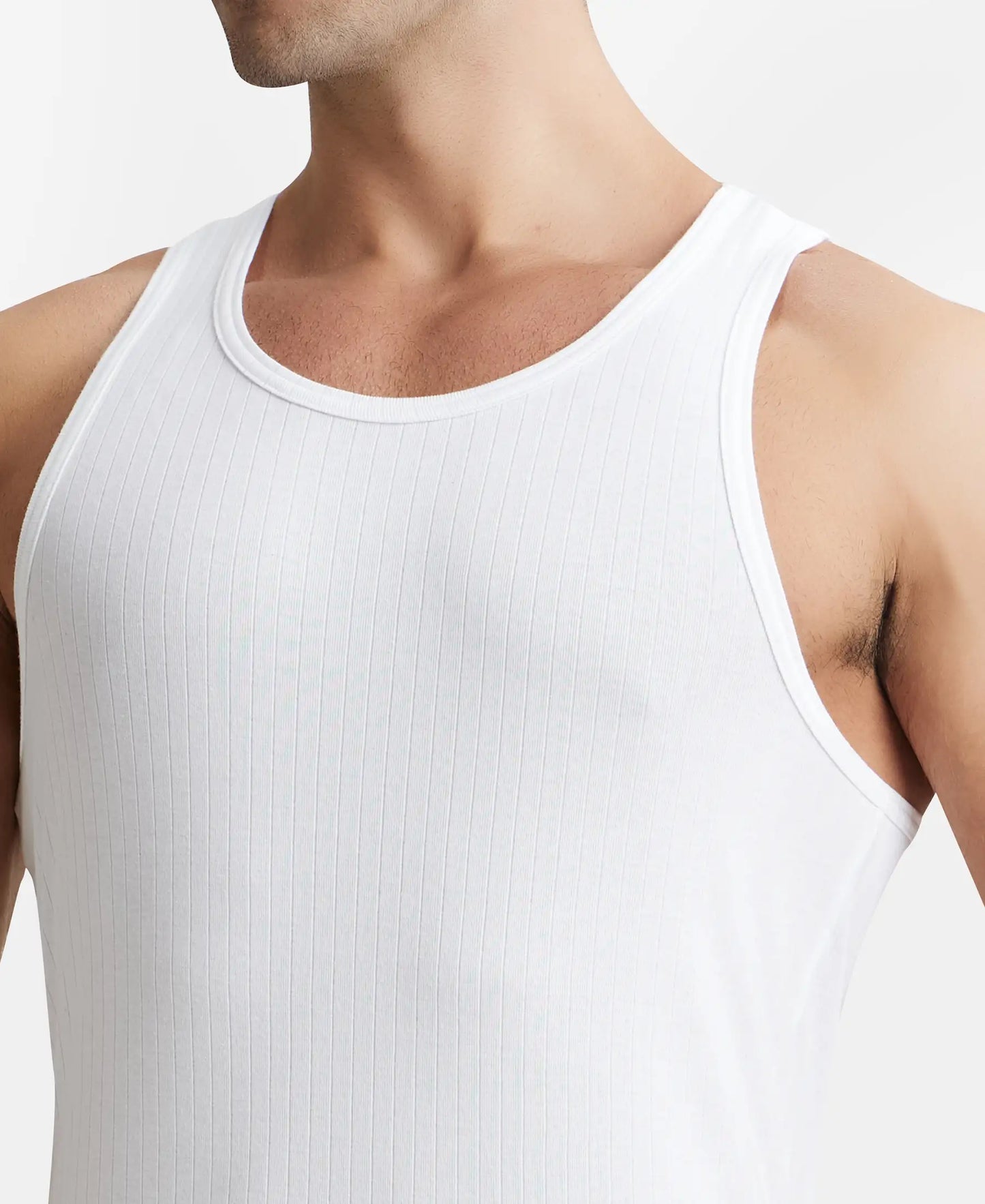 Super Combed Cotton Rib Round Neck with Racer Back Gym Vest - White-6