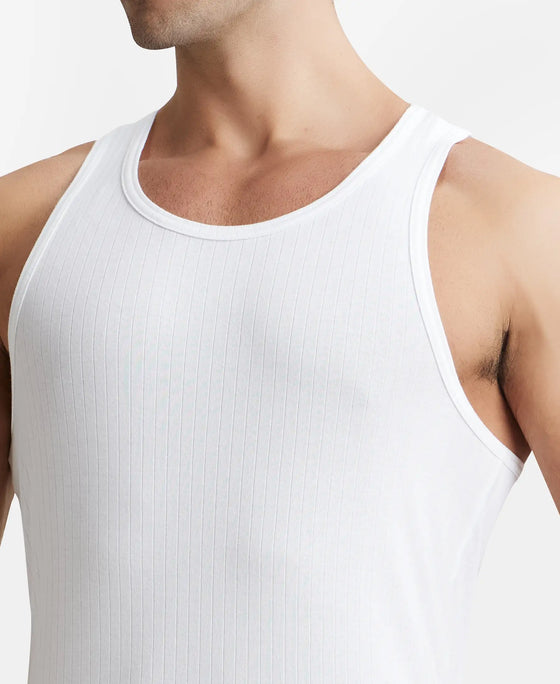 Super Combed Cotton Rib Round Neck with Racer Back Gym Vest - White-6