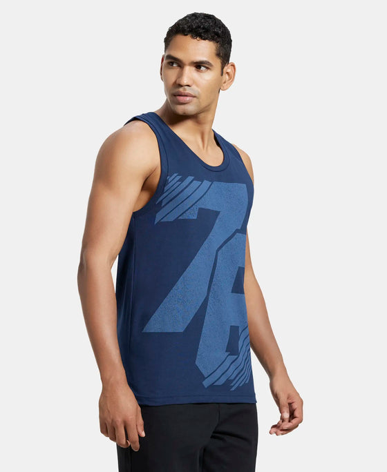 Super Combed Cotton Rich Graphic Printed Tank Top - Navy Print - Navy Print-2