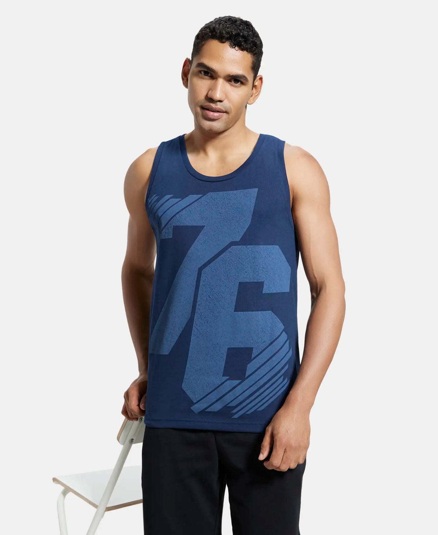 Super Combed Cotton Rich Graphic Printed Tank Top - Navy Print - Navy Print-5