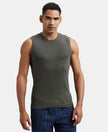 Super Combed Cotton Rib Solid Round Neck Muscle Vest - Deep Olive-1