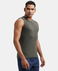 Super Combed Cotton Rib Solid Round Neck Muscle Vest - Deep Olive-2