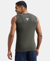 Super Combed Cotton Rib Solid Round Neck Muscle Vest - Deep Olive-3
