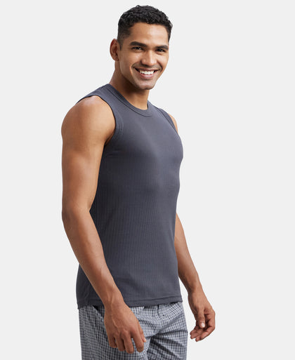 Super Combed Cotton Rib Solid Round Neck Muscle Vest - Graphite-2
