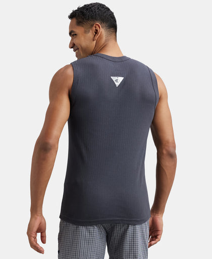 Super Combed Cotton Rib Solid Round Neck Muscle Vest - Graphite-3