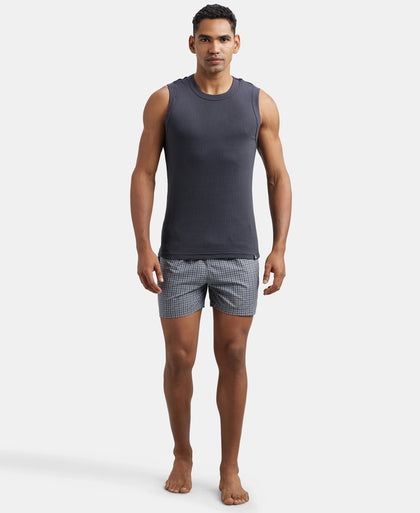 Super Combed Cotton Rib Solid Round Neck Muscle Vest - Graphite-4