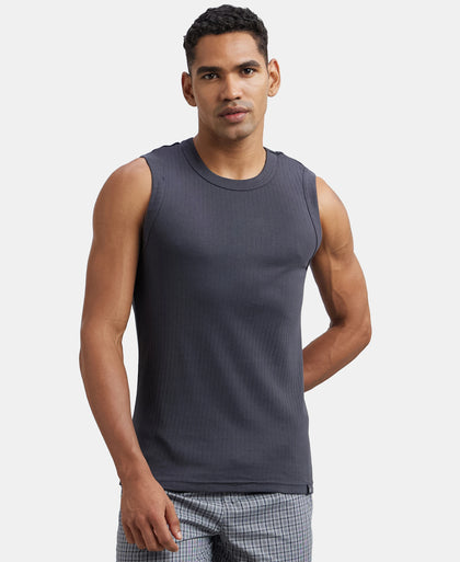 Super Combed Cotton Rib Solid Round Neck Muscle Vest - Graphite-5