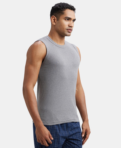 Super Combed Cotton Rib Solid Round Neck Muscle Vest - Grey Melange-2