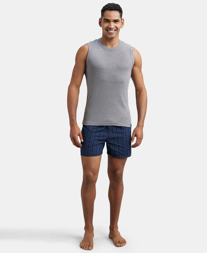 Super Combed Cotton Rib Solid Round Neck Muscle Vest - Grey Melange-4