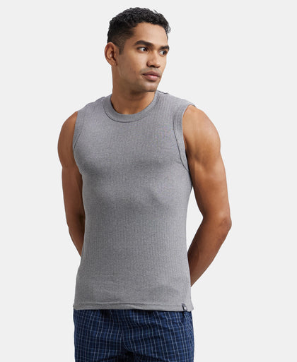 Super Combed Cotton Rib Solid Round Neck Muscle Vest - Grey Melange-5