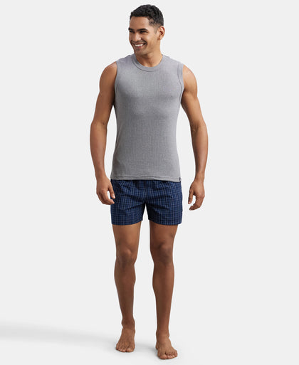 Super Combed Cotton Rib Solid Round Neck Muscle Vest - Grey Melange-6