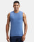 Super Combed Cotton Rib Solid Round Neck Muscle Vest - Light Denim Melange-1