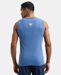 Super Combed Cotton Rib Solid Round Neck Muscle Vest - Light Denim Melange-3