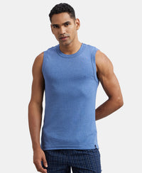 Super Combed Cotton Rib Solid Round Neck Muscle Vest - Light Denim Melange-5