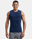 Super Combed Cotton Rib Solid Round Neck Muscle Vest - Navy-1
