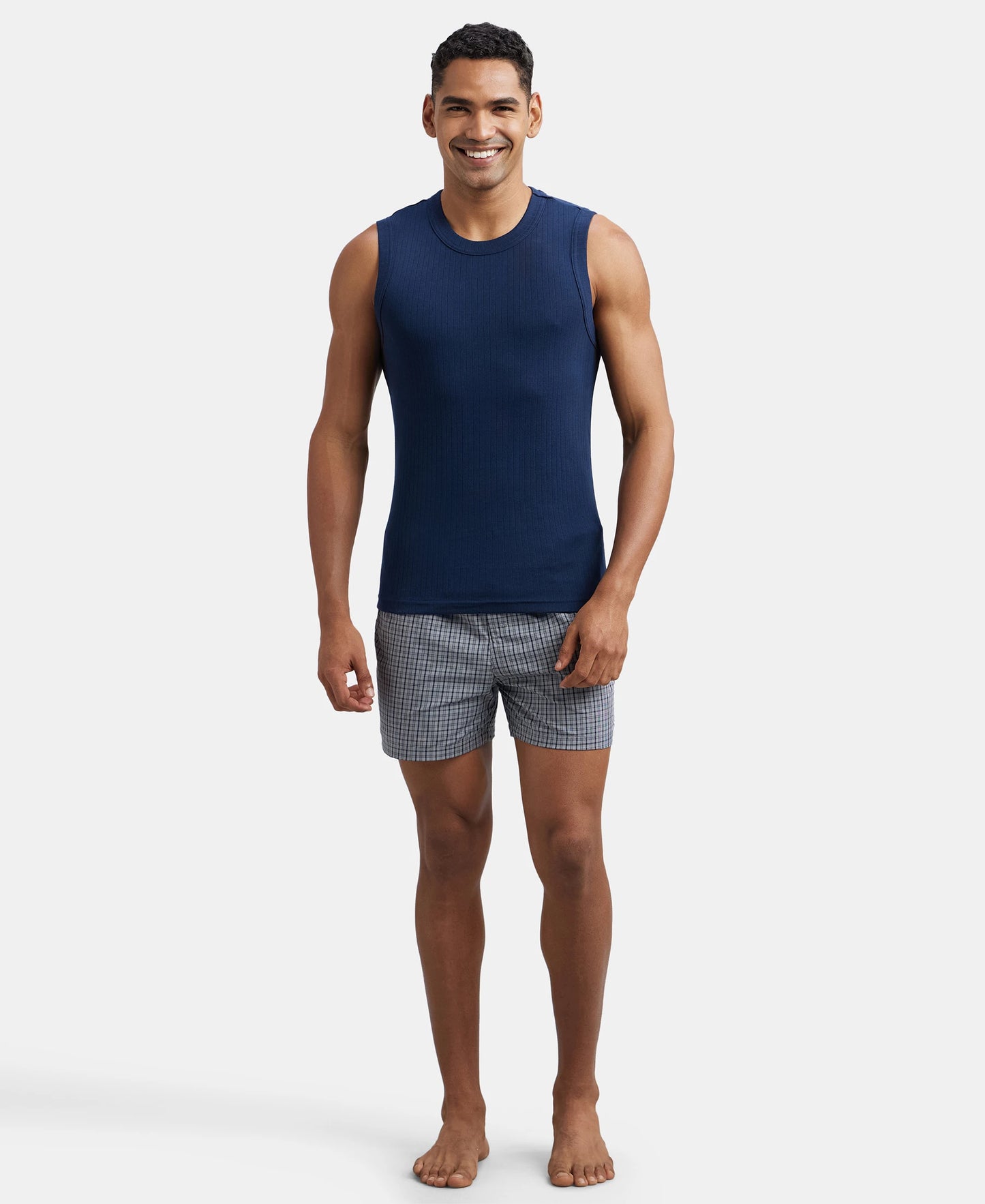 Super Combed Cotton Rib Solid Round Neck Muscle Vest - Navy-4