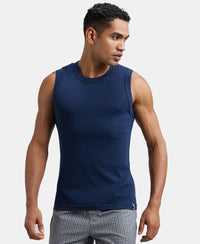 Super Combed Cotton Rib Solid Round Neck Muscle Vest - Navy-5