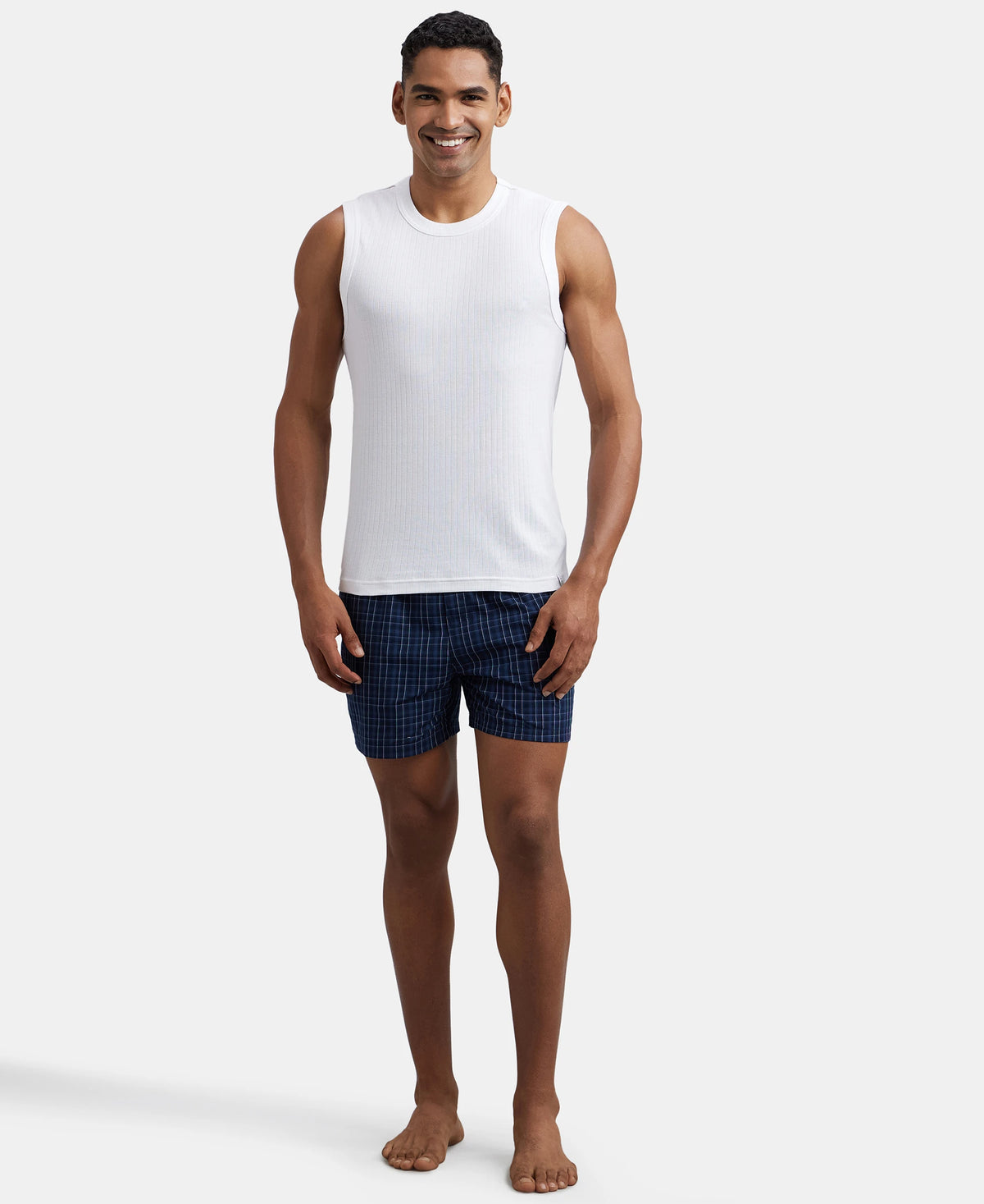 Super Combed Cotton Rib Solid Round Neck Muscle Vest - White-4
