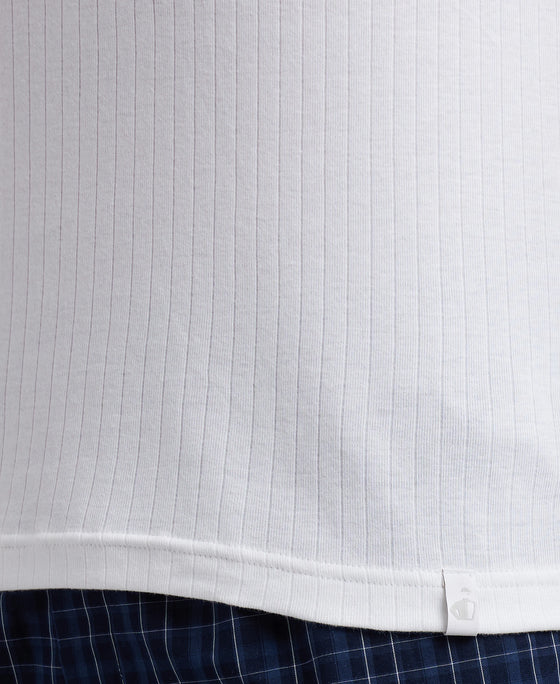 Super Combed Cotton Rib Solid Round Neck Muscle Vest - White-7