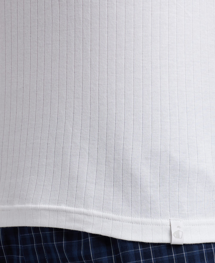 Super Combed Cotton Rib Solid Round Neck Muscle Vest - White-7