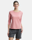 Super Combed Cotton Rich Relaxed Fit Solid Round Neck Three Quarter Sleeve T-Shirt  - Brandied Apricot-1