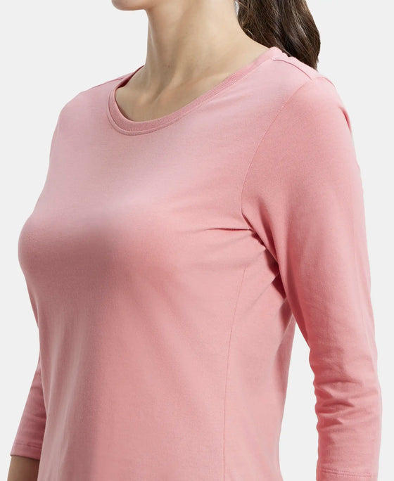 Super Combed Cotton Rich Relaxed Fit Solid Round Neck Three Quarter Sleeve T-Shirt  - Brandied Apricot-7