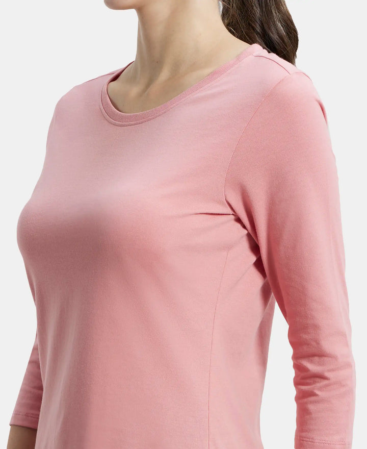 Super Combed Cotton Rich Relaxed Fit Solid Round Neck Three Quarter Sleeve T-Shirt  - Brandied Apricot-7