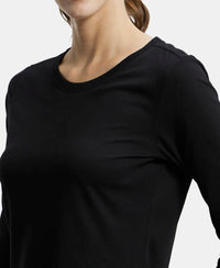 Super Combed Cotton Rich Relaxed Fit Solid Round Neck Three Quarter Sleeve T-Shirt  - Black-6