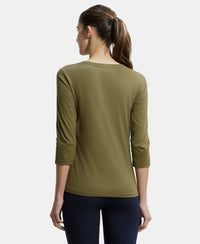 Super Combed Cotton Rich Relaxed Fit Solid Round Neck Three Quarter Sleeve T-Shirt  - Burnt Olive-3