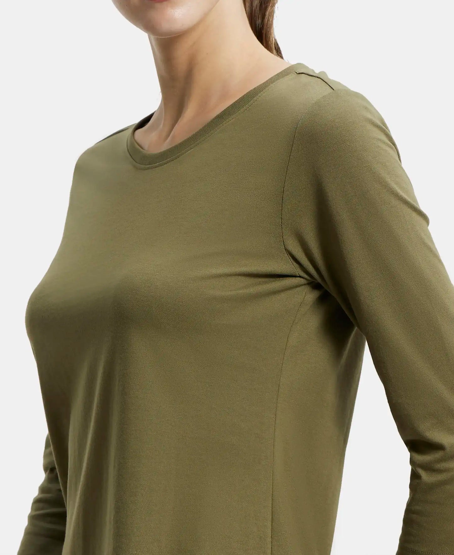 Super Combed Cotton Rich Relaxed Fit Solid Round Neck Three Quarter Sleeve T-Shirt  - Burnt Olive-7