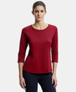 Super Combed Cotton Rich Relaxed Fit Solid Round Neck Three Quarter Sleeve T-Shirt  - Rhubarb-1
