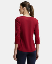 Super Combed Cotton Rich Relaxed Fit Solid Round Neck Three Quarter Sleeve T-Shirt  - Rhubarb-3