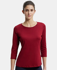 Super Combed Cotton Rich Relaxed Fit Solid Round Neck Three Quarter Sleeve T-Shirt  - Rhubarb-5