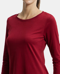 Super Combed Cotton Rich Relaxed Fit Solid Round Neck Three Quarter Sleeve T-Shirt  - Rhubarb-6