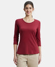 Super Combed Cotton Rich Relaxed Fit Solid Round Neck Three Quarter Sleeve T-Shirt  - Tibetan Red-1