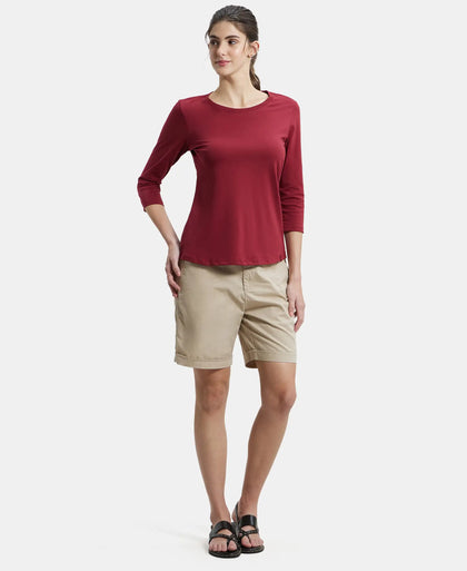 Super Combed Cotton Rich Relaxed Fit Solid Round Neck Three Quarter Sleeve T-Shirt  - Tibetan Red-4