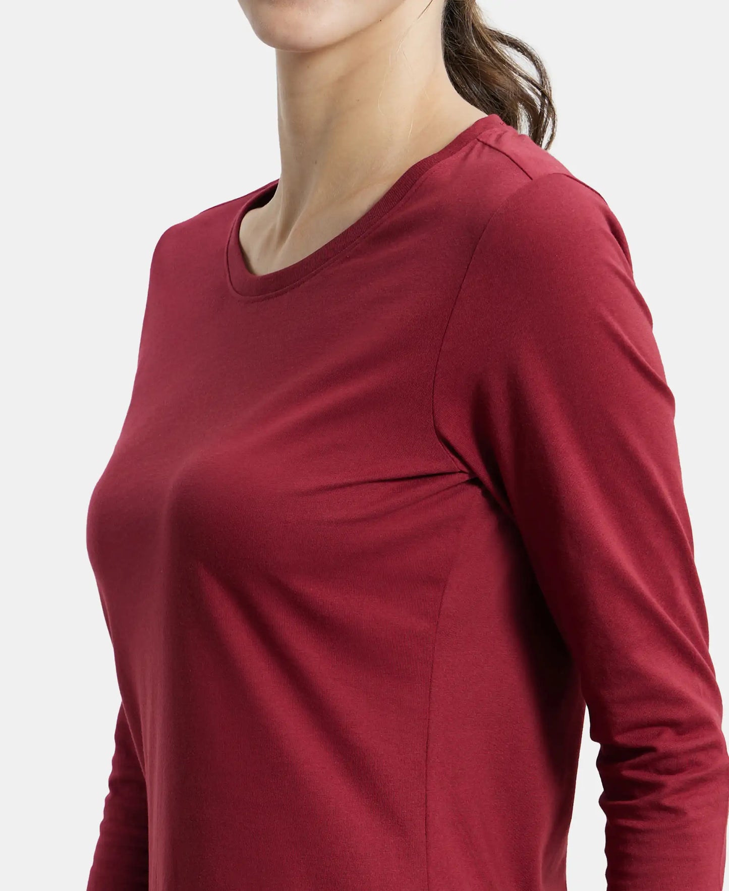 Super Combed Cotton Rich Relaxed Fit Solid Round Neck Three Quarter Sleeve T-Shirt  - Tibetan Red-7