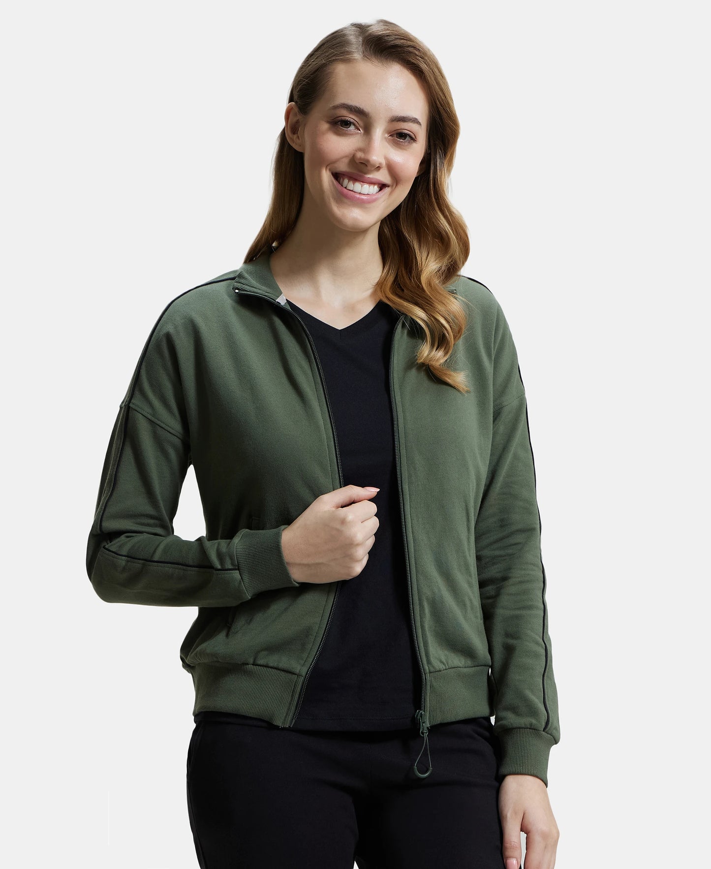Super Combed Cotton French Terry Drop Shoulder Styled Jacket with Ribbed Cuff and Hem - Beetle-5