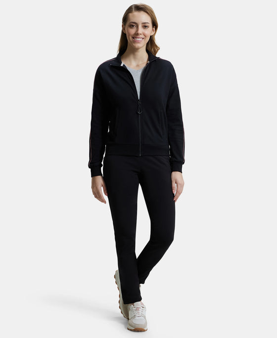Super Combed Cotton French Terry Drop Shoulder Styled Jacket with Ribbed Cuff and Hem - Black-4