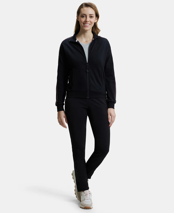Super Combed Cotton French Terry Drop Shoulder Styled Jacket with Ribbed Cuff and Hem - Black-4