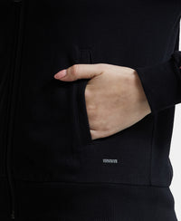 Super Combed Cotton French Terry Drop Shoulder Styled Jacket with Ribbed Cuff and Hem - Black-7