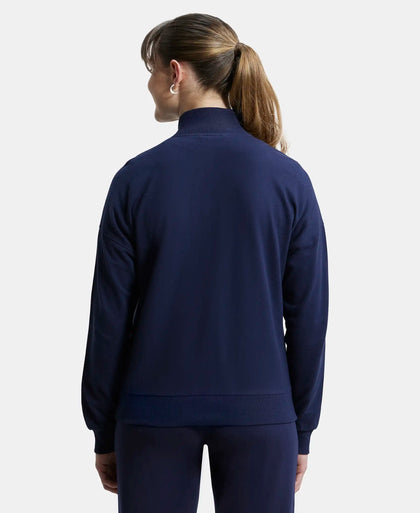 Super Combed Cotton French Terry Drop Shoulder Styled Jacket with Ribbed Cuff and Hem - Navy Blazer-3