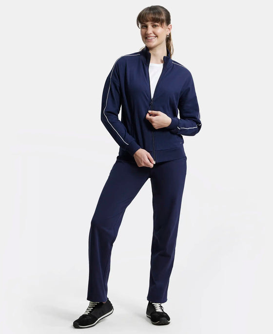 Super Combed Cotton French Terry Drop Shoulder Styled Jacket with Ribbed Cuff and Hem - Navy Blazer-4