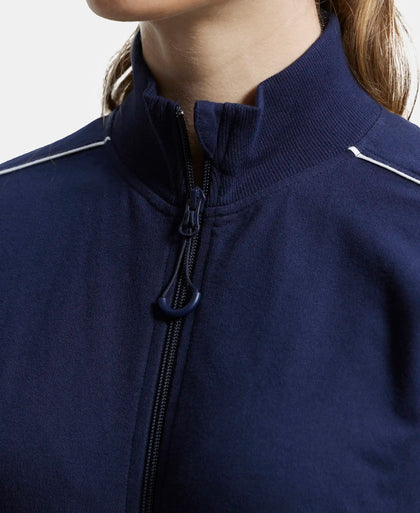 Super Combed Cotton French Terry Drop Shoulder Styled Jacket with Ribbed Cuff and Hem - Navy Blazer-7