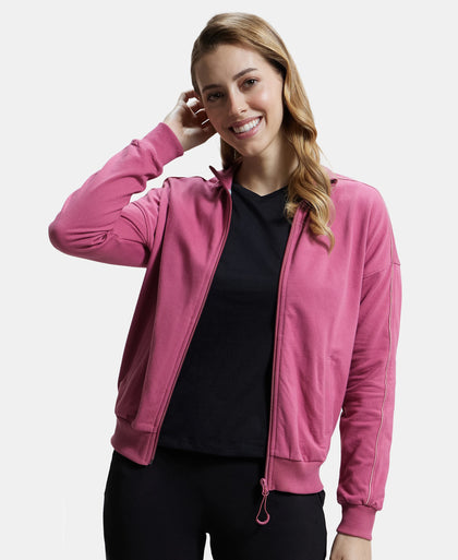 Super Combed Cotton French Terry Drop Shoulder Styled Jacket with Ribbed Cuff and Hem - Rose Wine-5