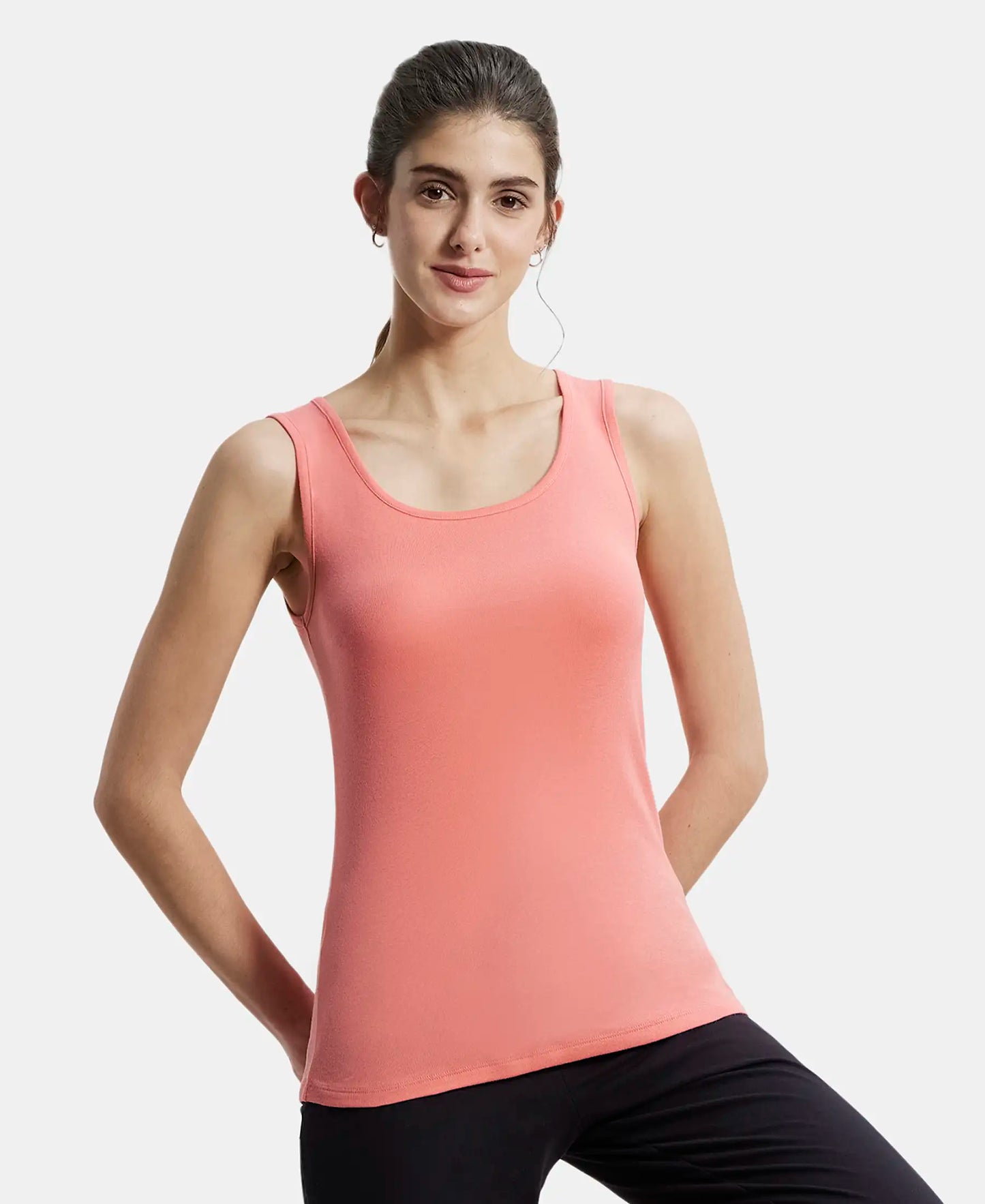 Super Combed Cotton Rib Fabric Slim Fit Solid Tank Top - Blush Pink-5