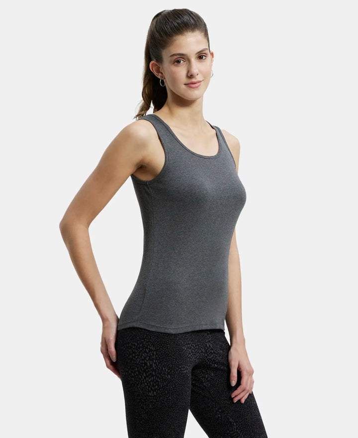 Super Combed Cotton Rib Fabric Slim Fit Solid Tank Top - Charcoal Melange-2