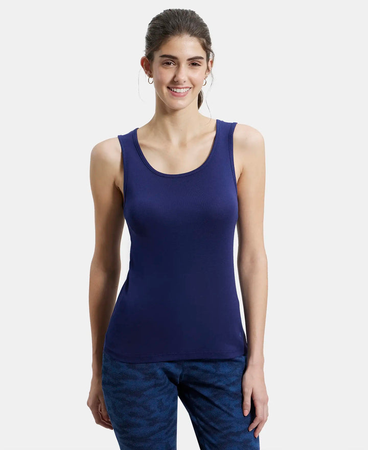 Super Combed Cotton Rib Fabric Slim Fit Solid Tank Top - Imperial Blue-1