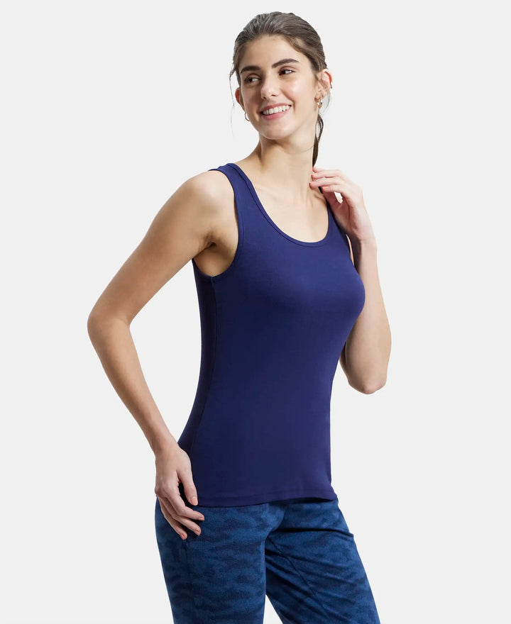 Super Combed Cotton Rib Fabric Slim Fit Solid Tank Top - Imperial Blue-2